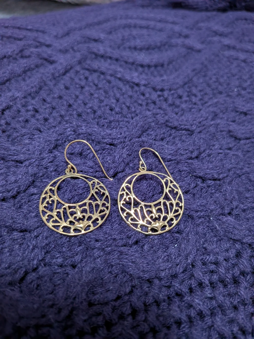 Gold Filigree Round Drop Earrings Stamped 925 - Women Jewelry